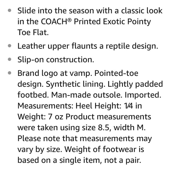 COACH Exotic Snakeskin Pointy Toe Flat Loafer - Picture 7 of 7